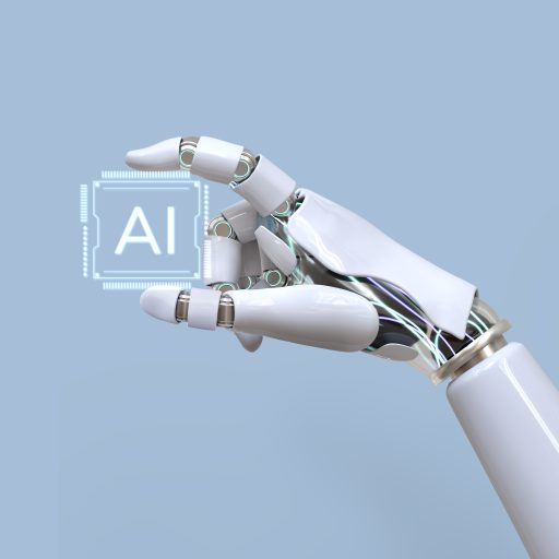 Mano robótica sujetando chip IA generativa