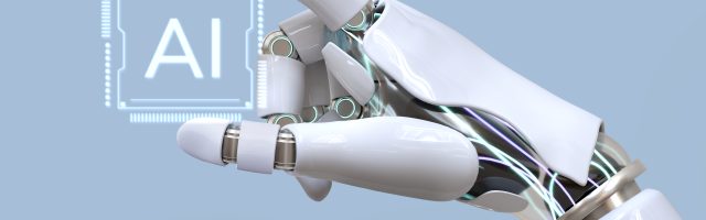 Mano robótica sujetando chip IA generativa